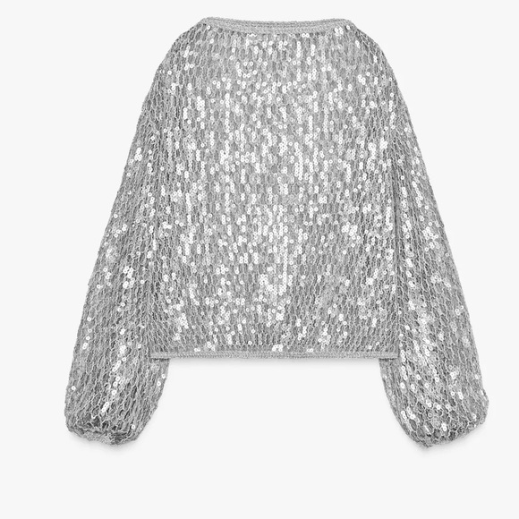 NWT ZARA SILVER VIRAL sequin top S and M 
🚨 My prices are firm, no discount. - Picture 15 of 16